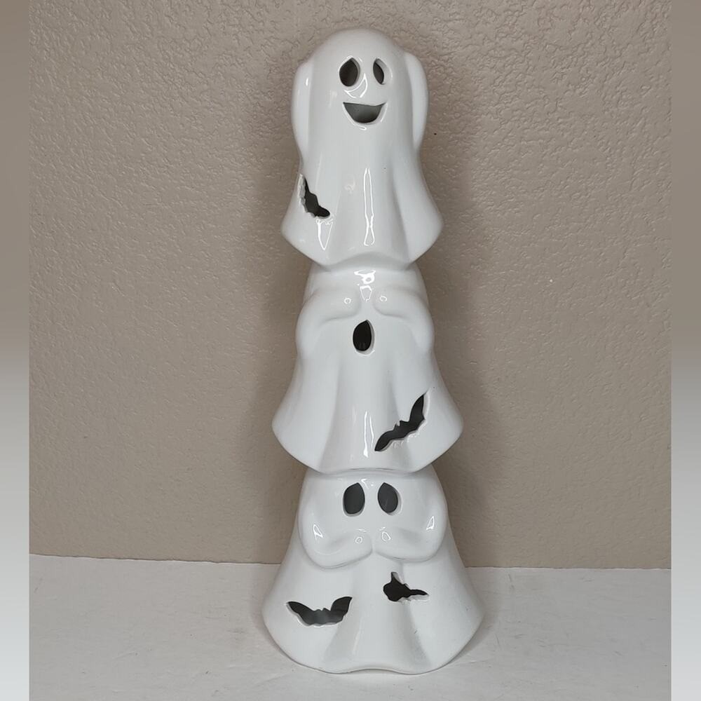 Light Up‎ Stacked Ceramic Ghosts  Trio Hear No Evil See No Evil Speak No Evil